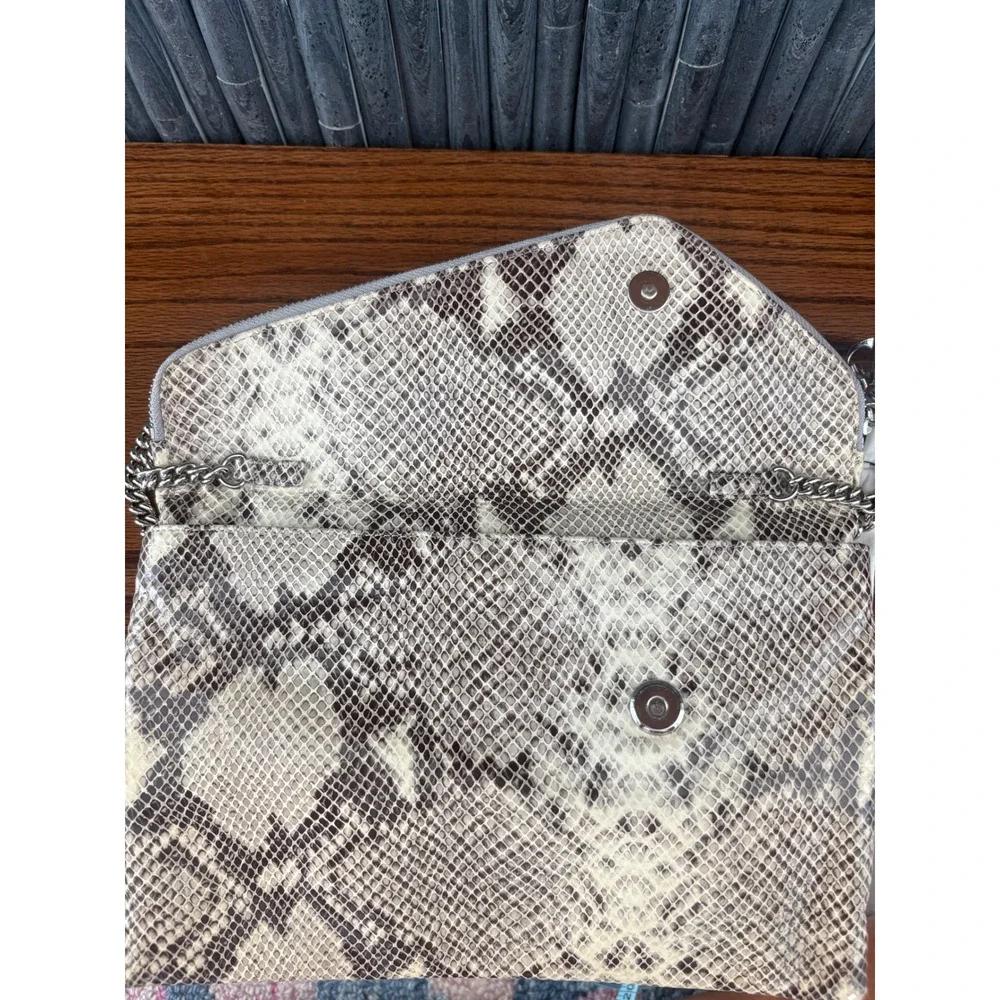 Henri Bendel Snakeskin Embossed Leather Convertible Clutch Crossbody Bag Tan